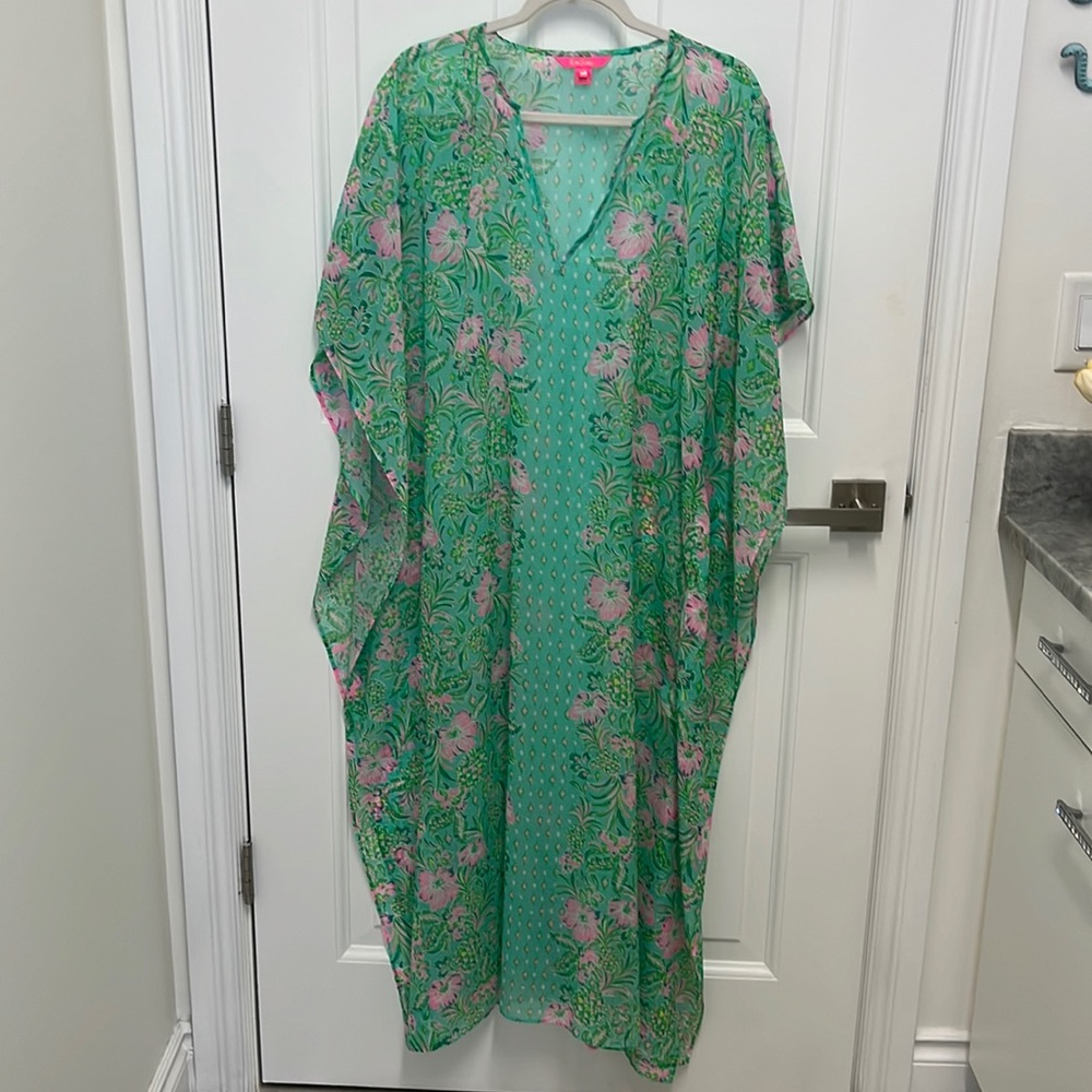 New lilly pulitzer cuca cover up caftan surf blue oh diamond girl size s/m